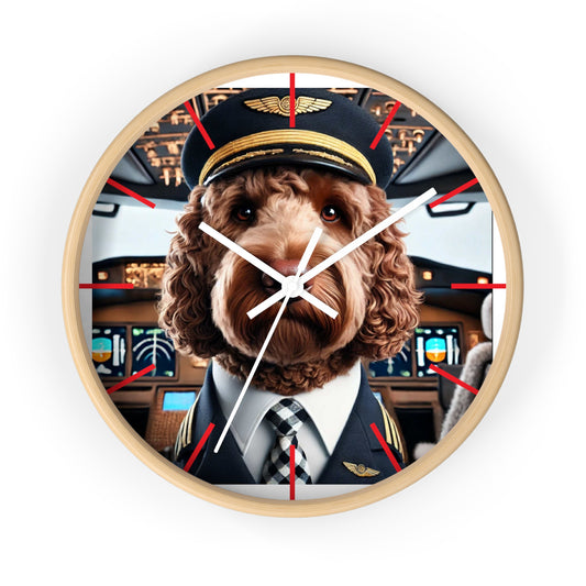 Dog Pilot Wall Clock - Cute Pet Decor, Gift for Animal Lovers, Aviation Theme, Home Office Wall Art, Unique Dog Clock